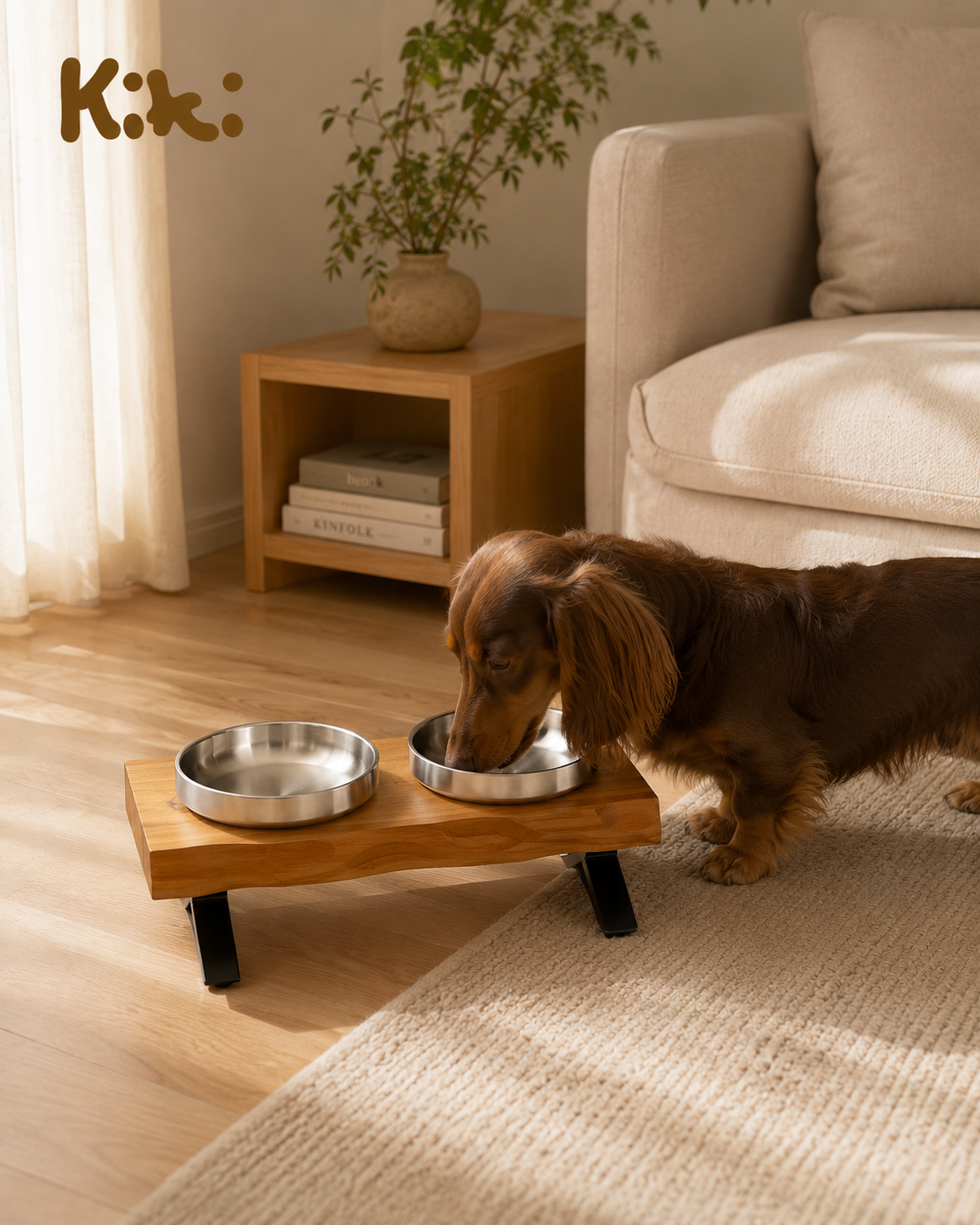 Kiki Raised Double Bowl Feeding Station